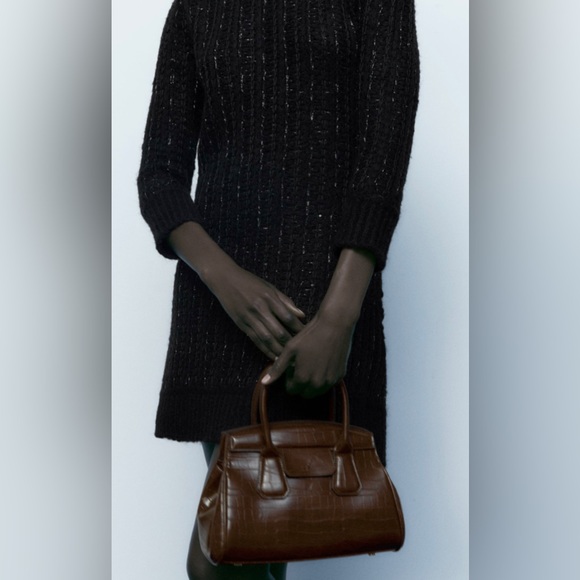 Zara croc city bag chocolate brown. Gold chain - Picture 3 of 6